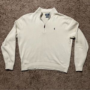 Polo Ralph Lauren Sweater Mens Size XXL Beige 1/4 Zip Collar Pony Logo Cotton